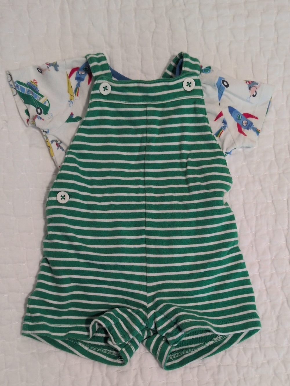 Boden Green Stripe Baby Overalls Romper
